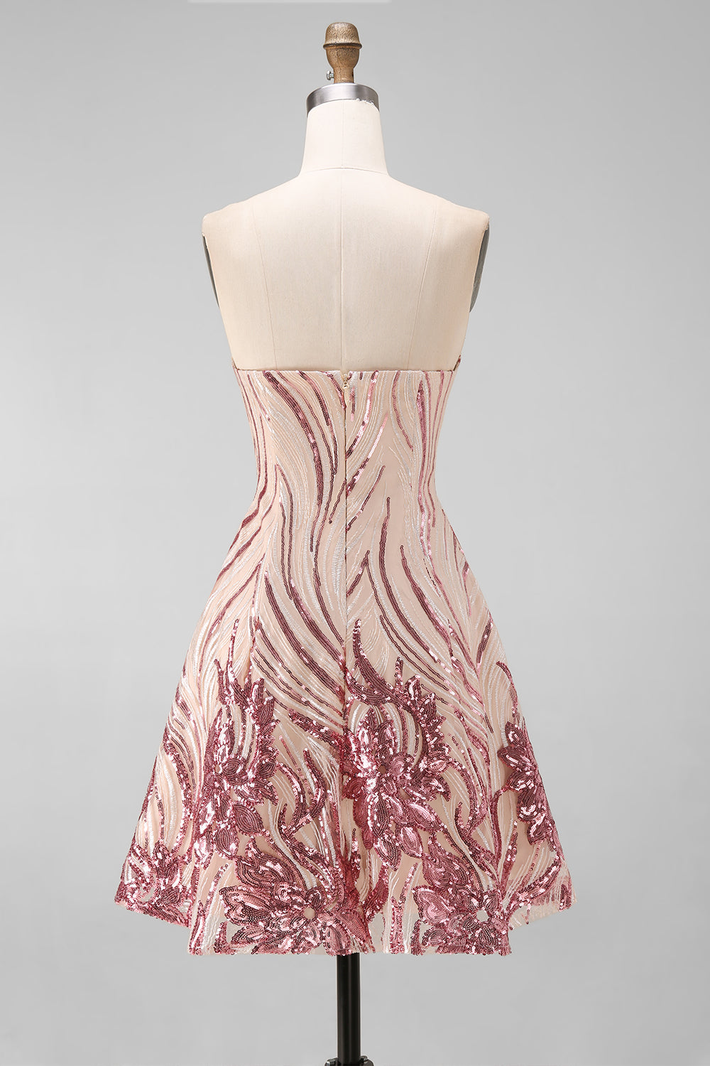 Robe de bal bustier à paillettes dorées et roses en A