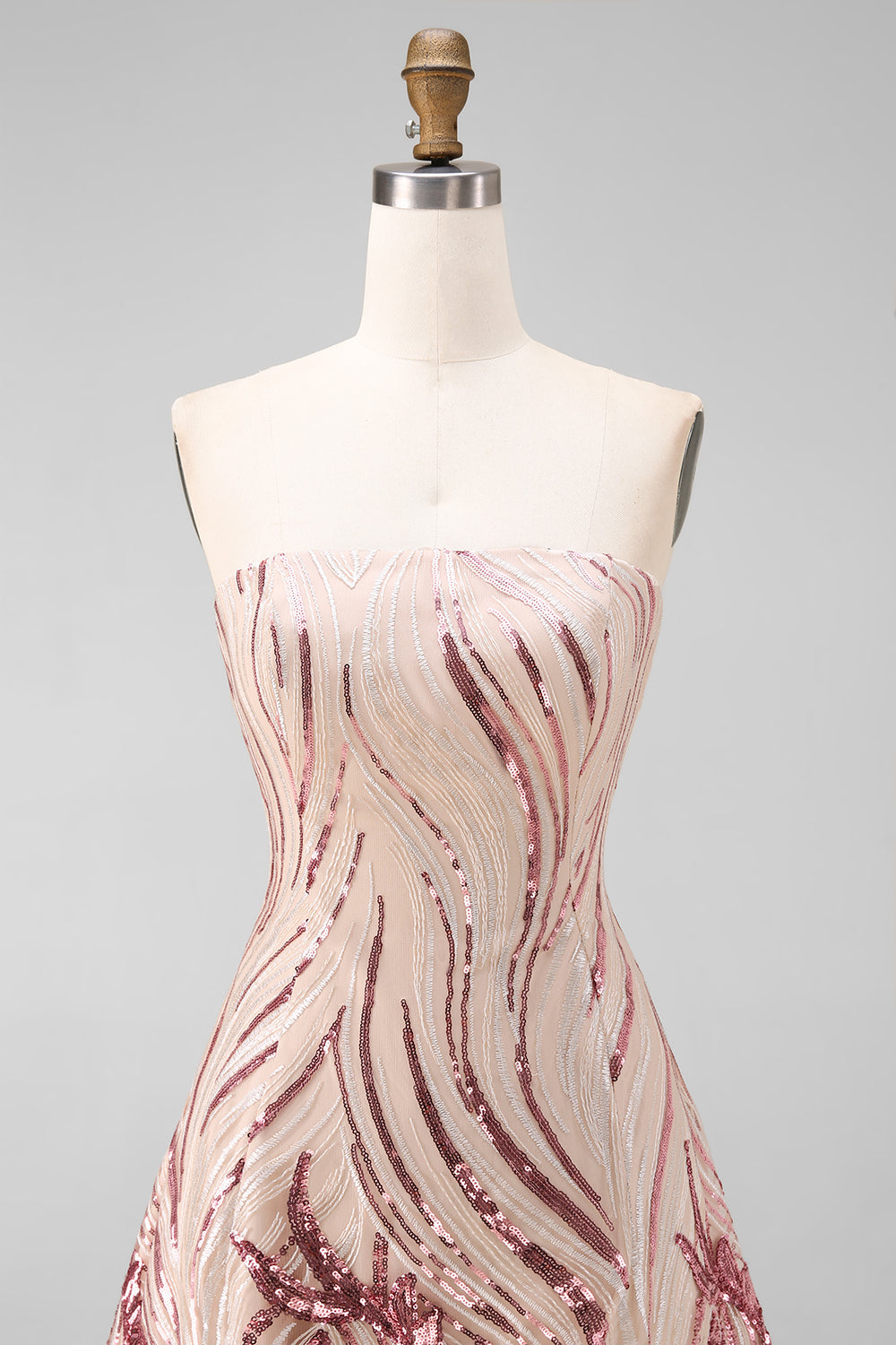 Robe de bal bustier à paillettes dorées et roses en A