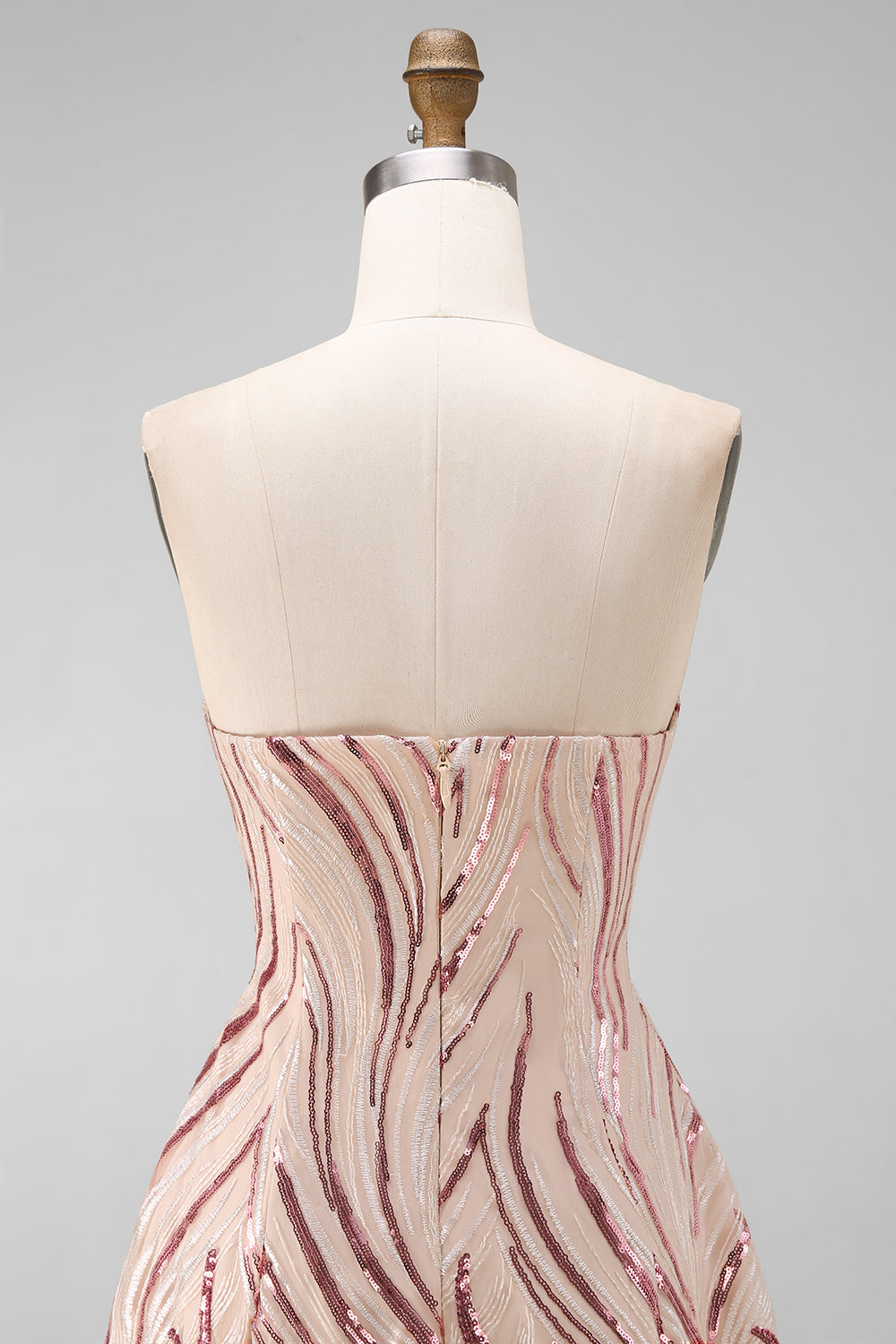 Robe de bal bustier à paillettes dorées et roses en A