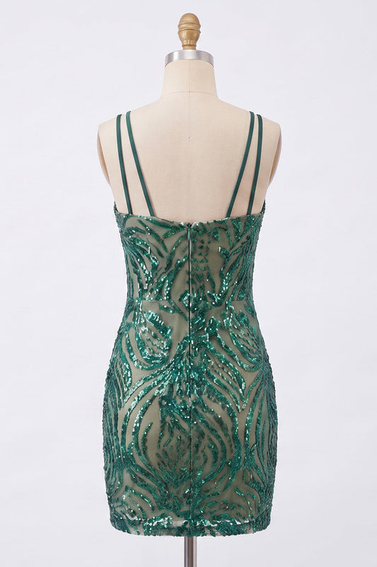 Robe de bal moulante vert foncé à paillettes scintillantes