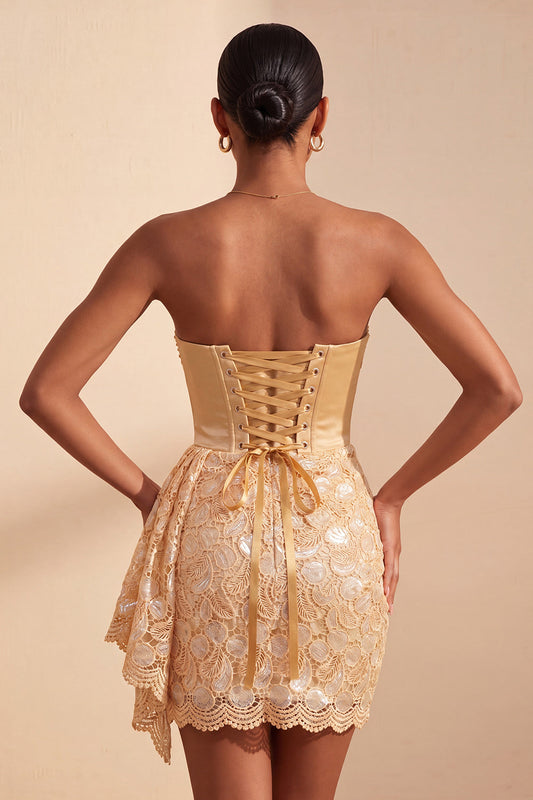 Light Yellow Bodycon Sweetheart Ruched Sequins Lace Up Back Homecoming Dress with Sash
