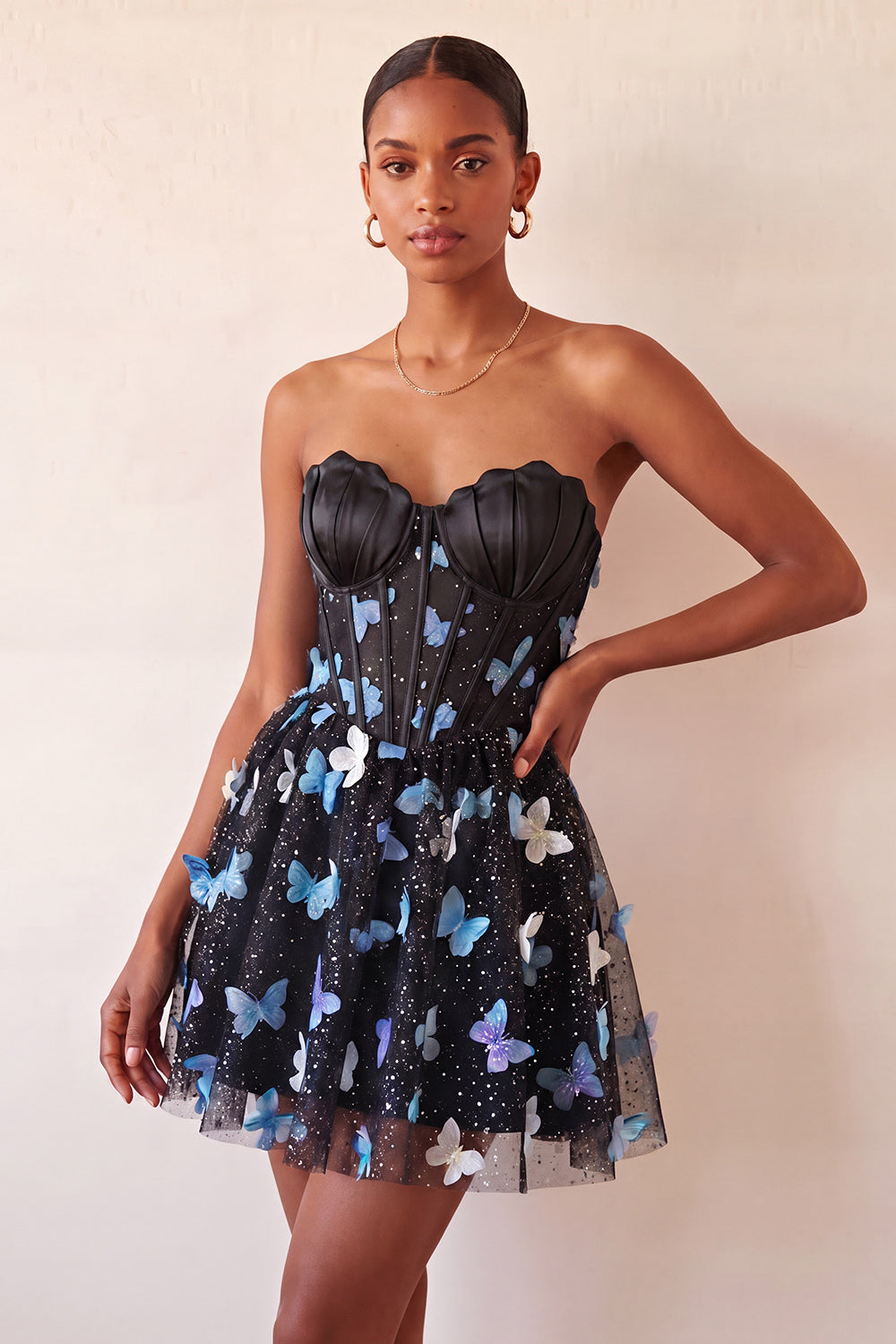 Blush Sweetheart A-Line Sheer Corset Butterfly Homecoming Dress with Lace Up Back