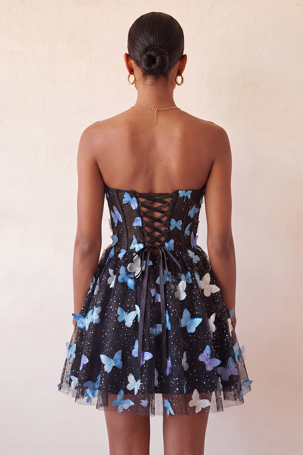 Blush Sweetheart A-Line Sheer Corset Butterfly Homecoming Dress with Lace Up Back