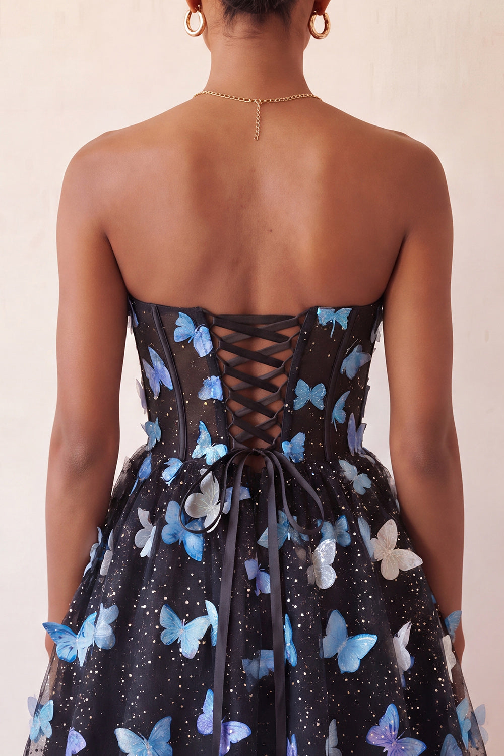 Blush Sweetheart A-Line Sheer Corset Butterfly Homecoming Dress with Lace Up Back