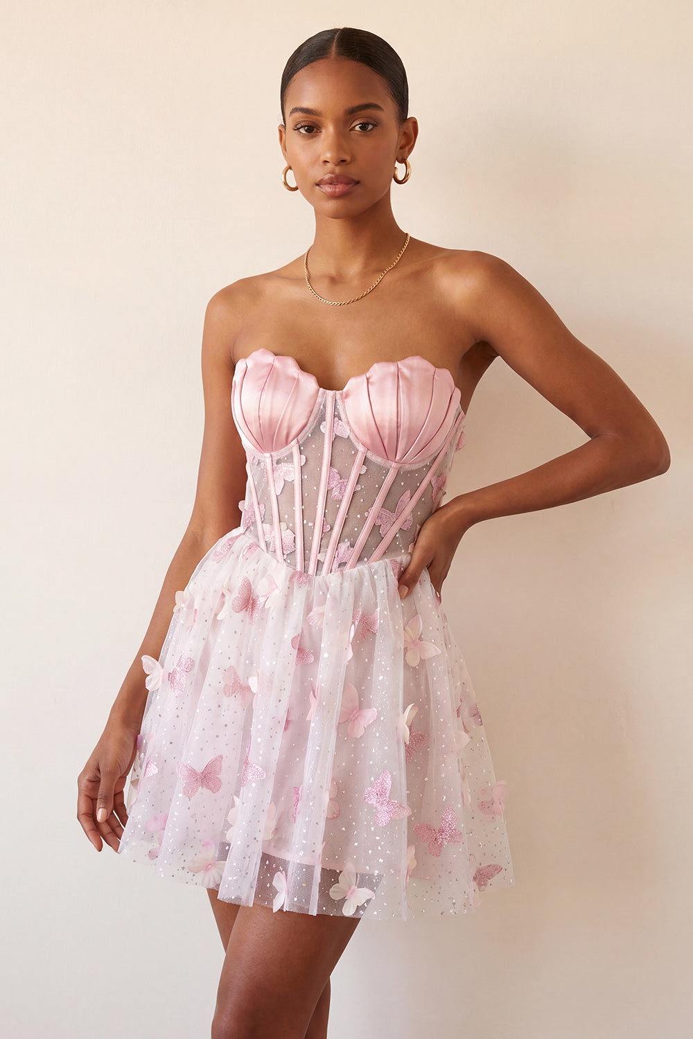 Blush Sweetheart A-Line Sheer Corset Butterfly Homecoming Dress with Lace Up Back