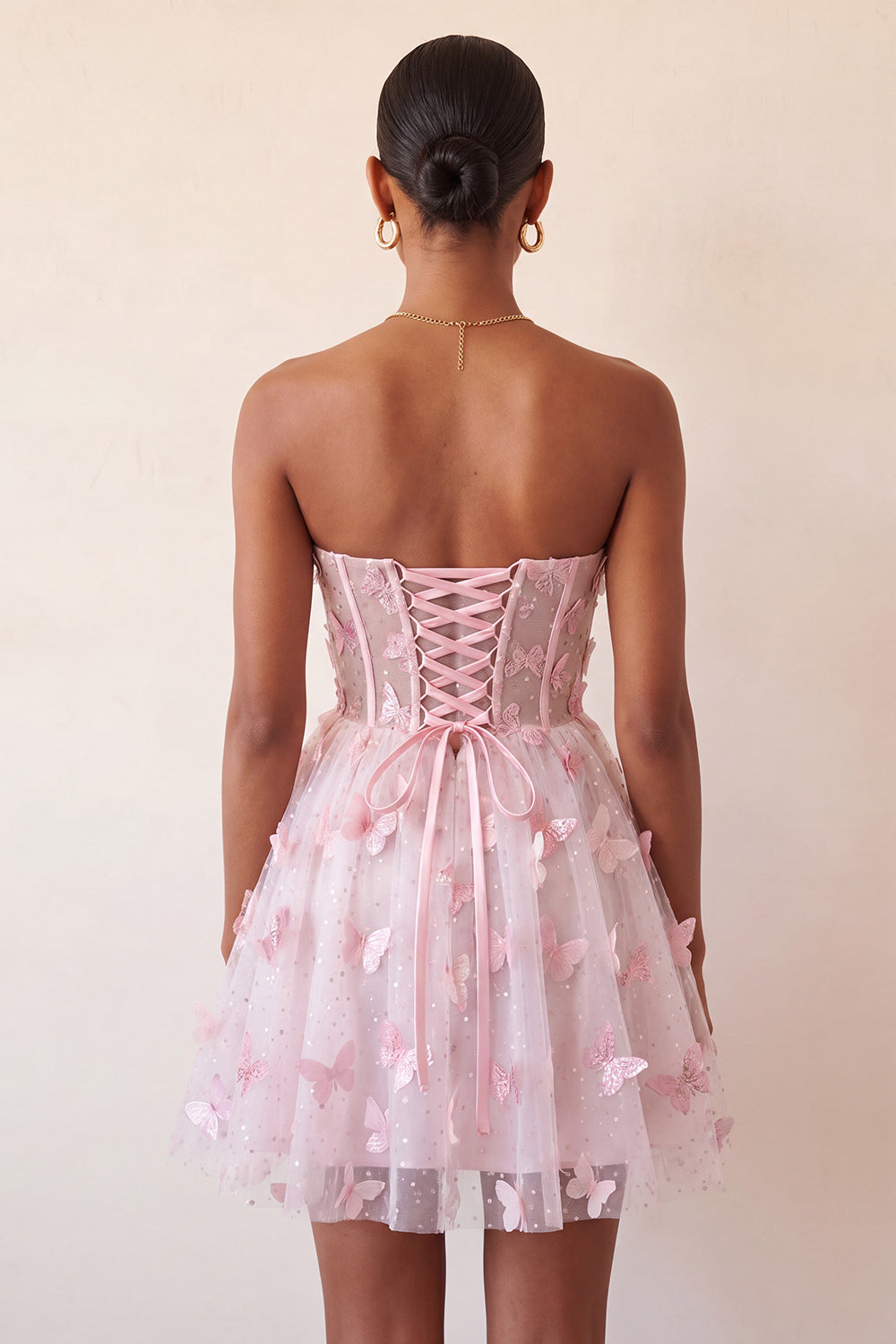 Blush Sweetheart A-Line Sheer Corset Butterfly Homecoming Dress with Lace Up Back