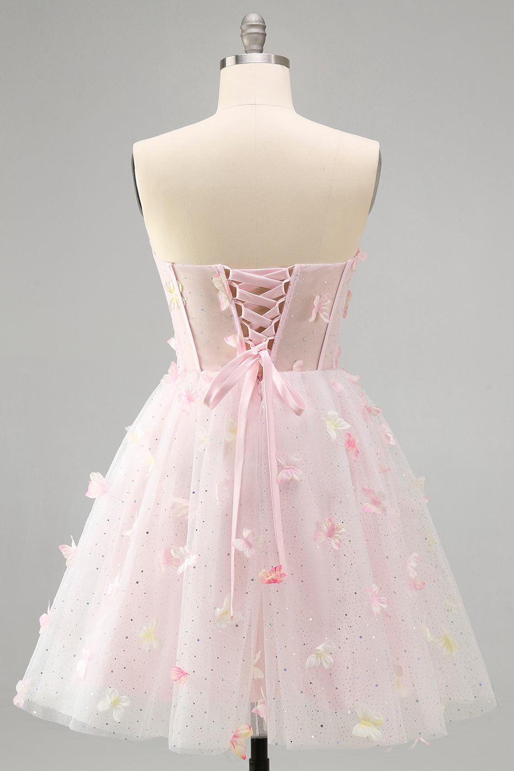 Blush Sweetheart A-Line Sheer Corset Butterfly Homecoming Dress with Lace Up Back