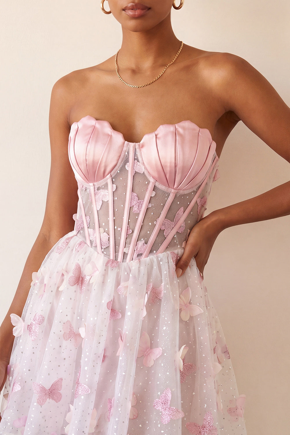 Blush Sweetheart A-Line Sheer Corset Butterfly Homecoming Dress with Lace Up Back