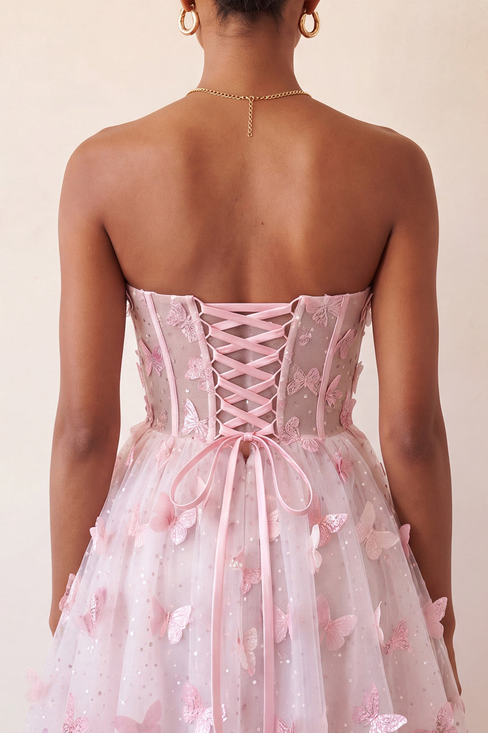 Blush Sweetheart A-Line Sheer Corset Butterfly Homecoming Dress with Lace Up Back