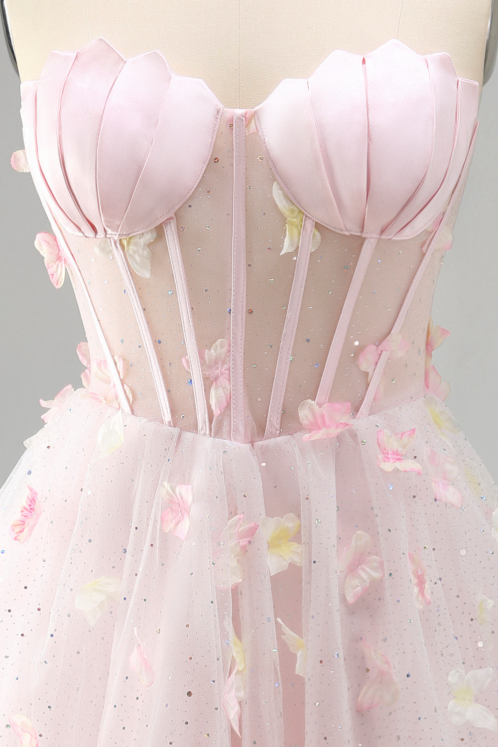 Blush Sweetheart A-Line Sheer Corset Butterfly Homecoming Dress with Lace Up Back