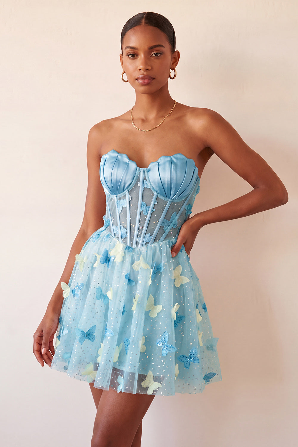 Blush Sweetheart A-Line Sheer Corset Butterfly Homecoming Dress with Lace Up Back