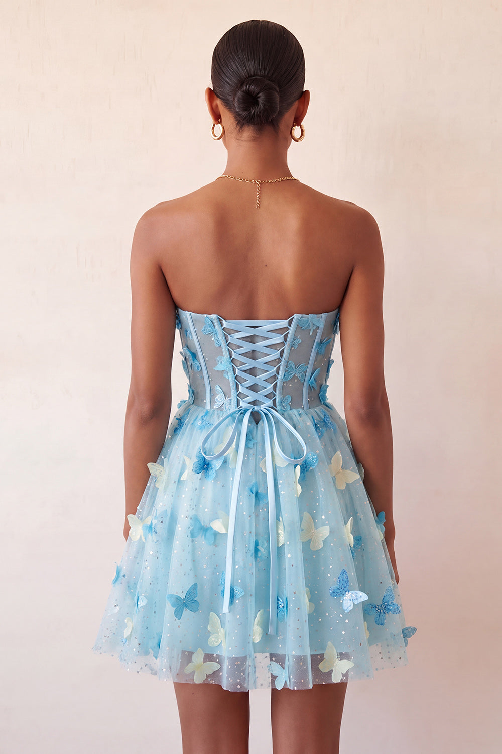 Blush Sweetheart A-Line Sheer Corset Butterfly Homecoming Dress with Lace Up Back