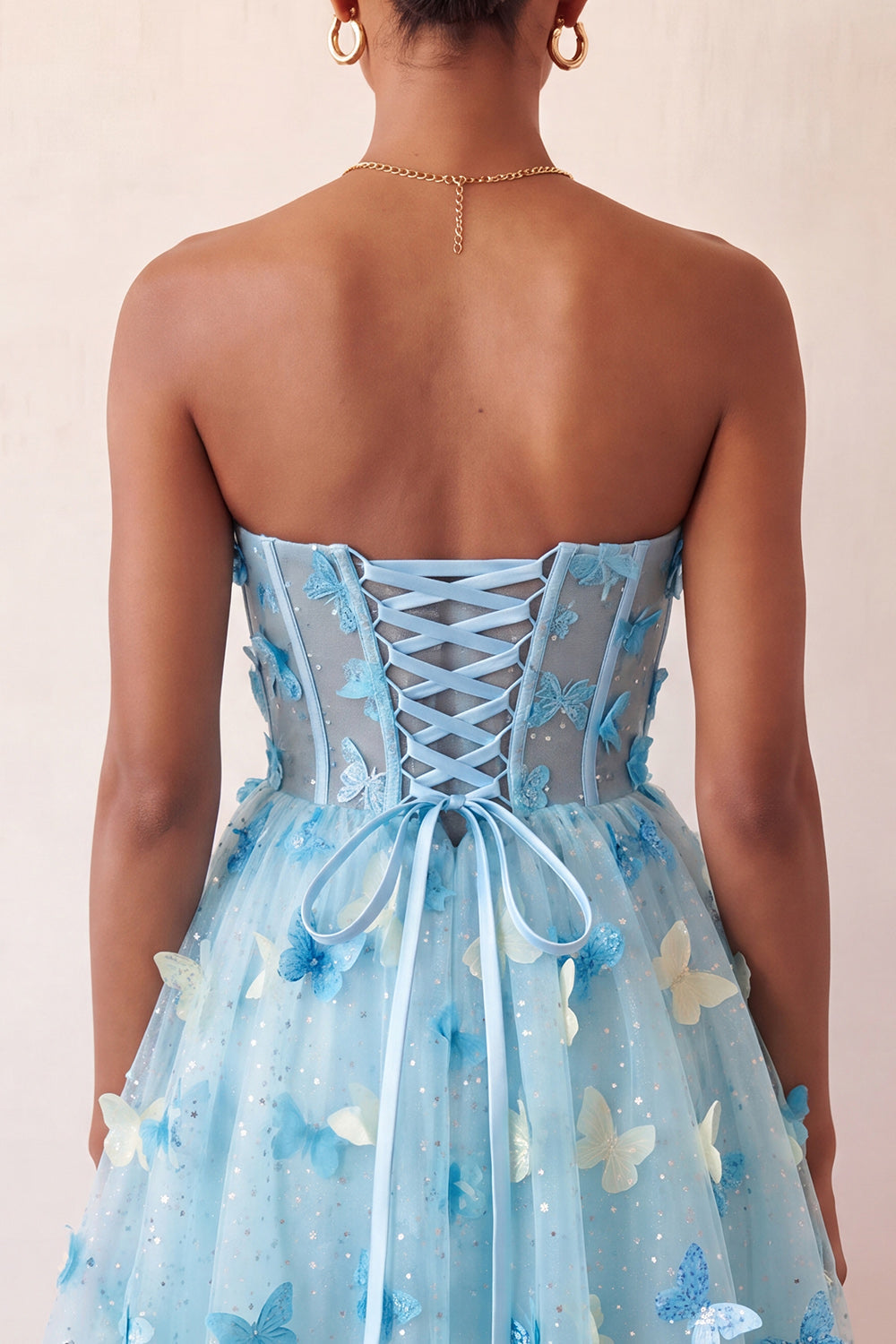 Blush Sweetheart A-Line Sheer Corset Butterfly Homecoming Dress with Lace Up Back