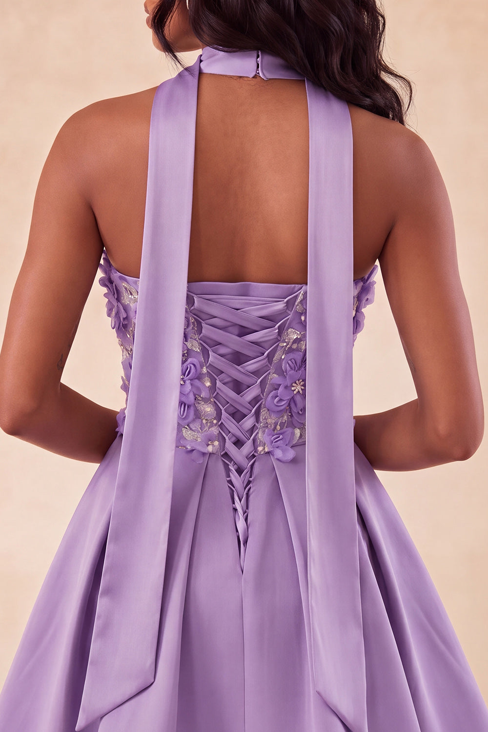 Robe de bal de fin d'année vert olive évasée en cœur à perles florales avec dos lacé