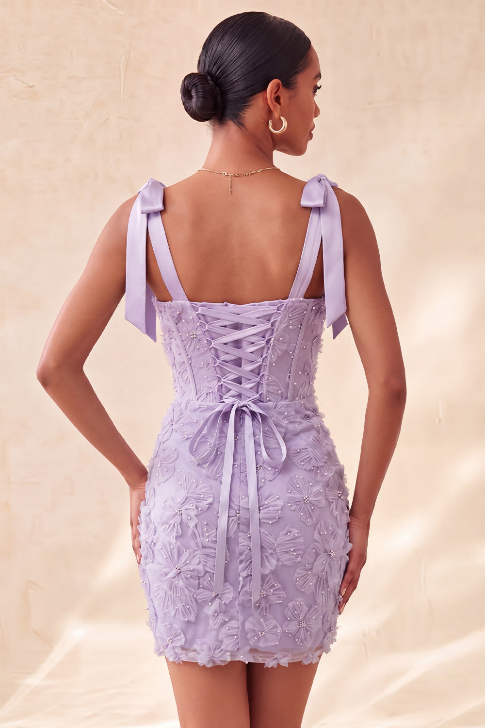 Dusty Sage Bodycon Corset Peals Floral Bowed Straps Homecoming Dress with Lace Up Back