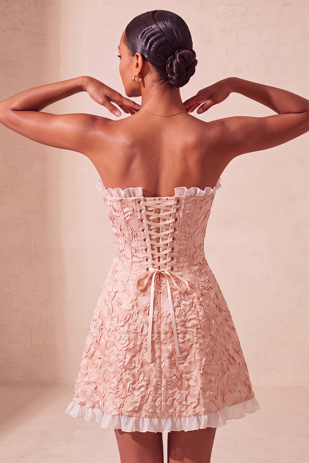 Sweetheart Yellow Jacquard A-Line Ruffled Lace Up Back Cocktail Dress with Slit