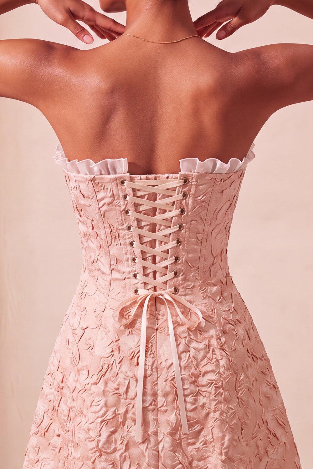 Sweetheart Yellow Jacquard A-Line Ruffled Lace Up Back Cocktail Dress with Slit