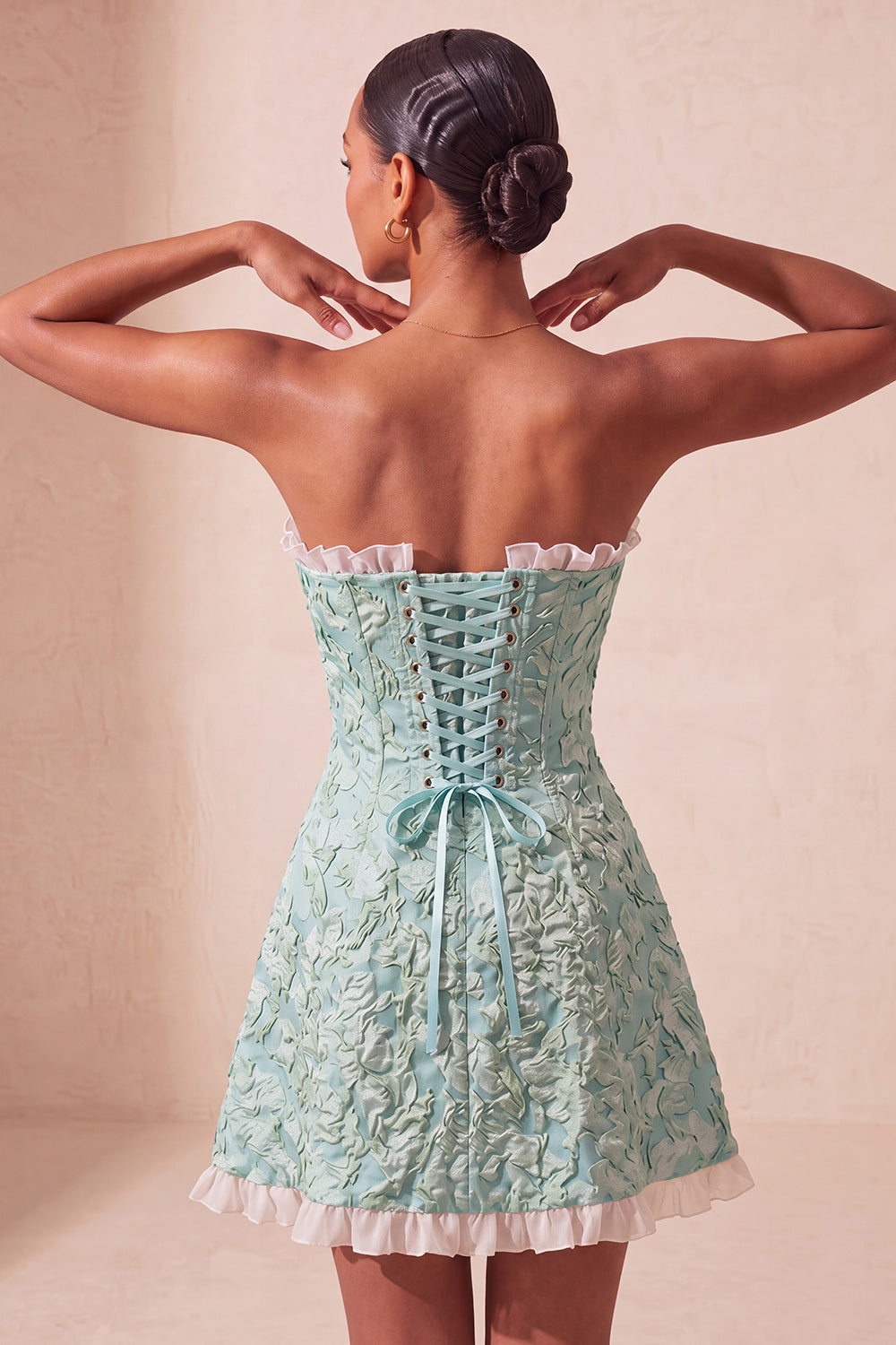 Sweetheart Yellow Jacquard A-Line Ruffled Lace Up Back Cocktail Dress with Slit