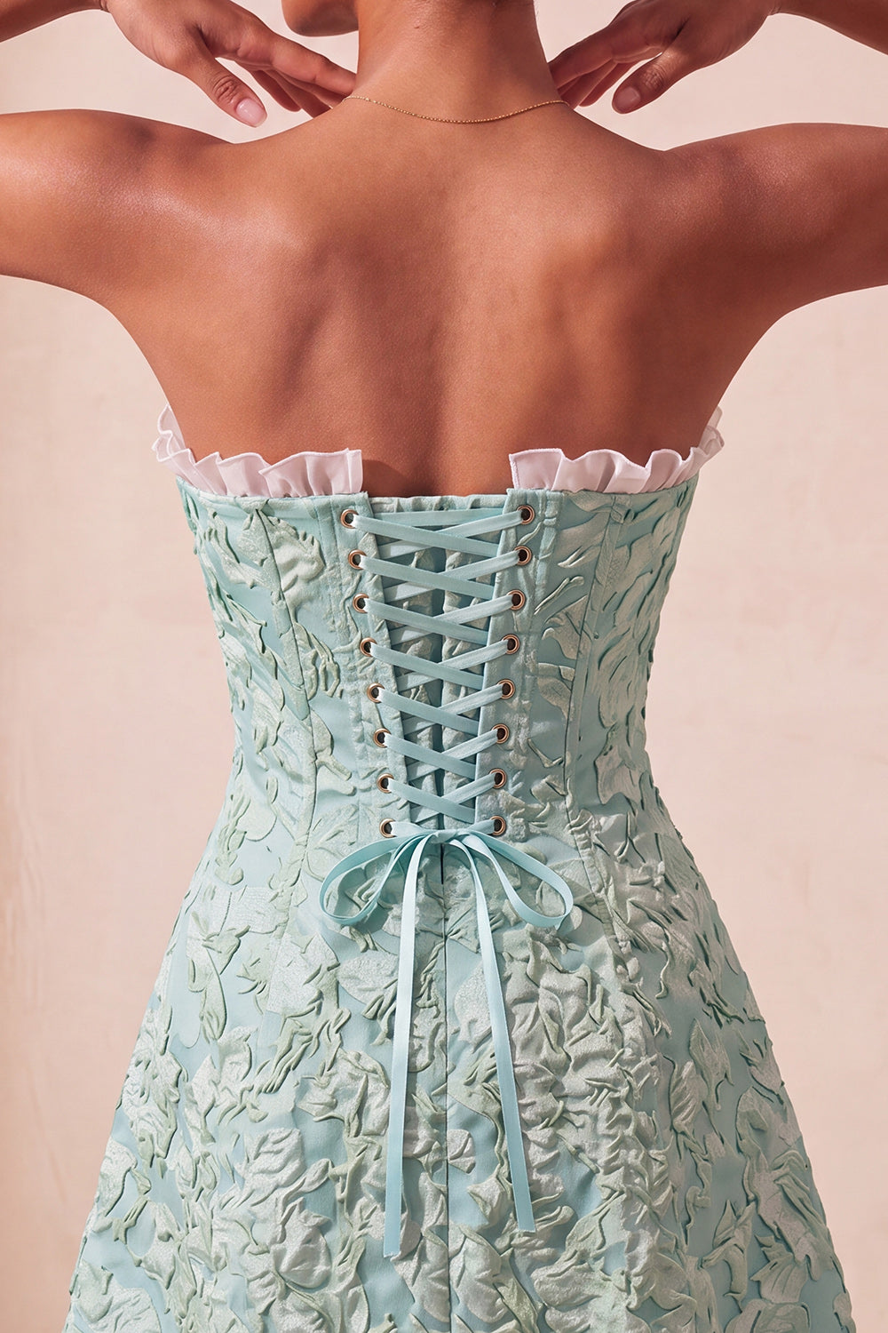 Sweetheart Yellow Jacquard A-Line Ruffled Lace Up Back Cocktail Dress with Slit