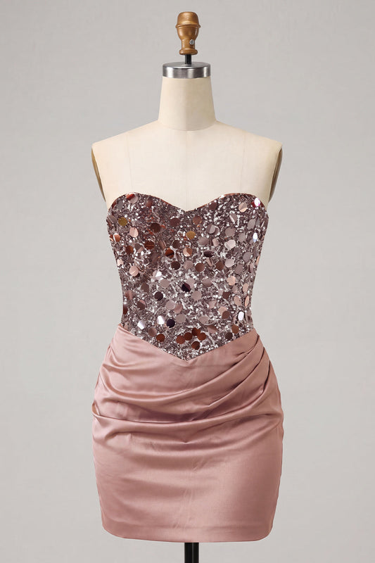 Sweetheart Champagne Sequin Bodycon Mini Homecoming Dress