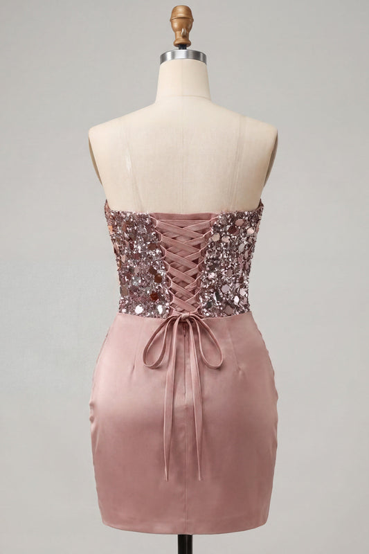 Sweetheart Champagne Sequin Bodycon Mini Homecoming Dress