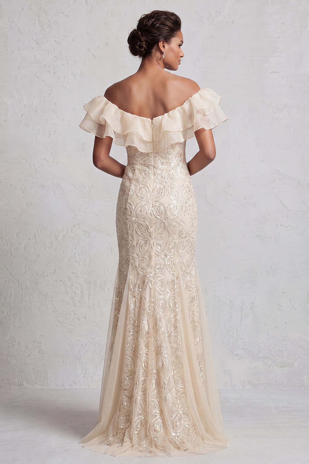Off the Shoulder Light Blue Mermaid Ruffled Sequins Long Mother Of the Bride Dress with Slit
