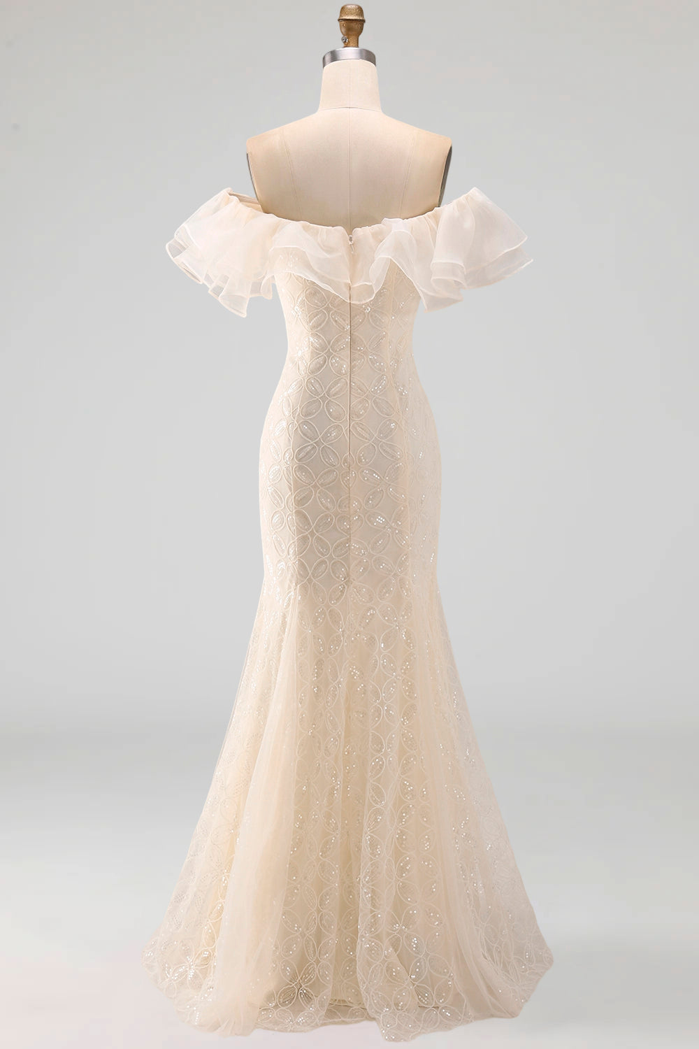 Off the Shoulder Light Blue Mermaid Ruffled Sequins Long Mother Of the Bride Dress with Slit