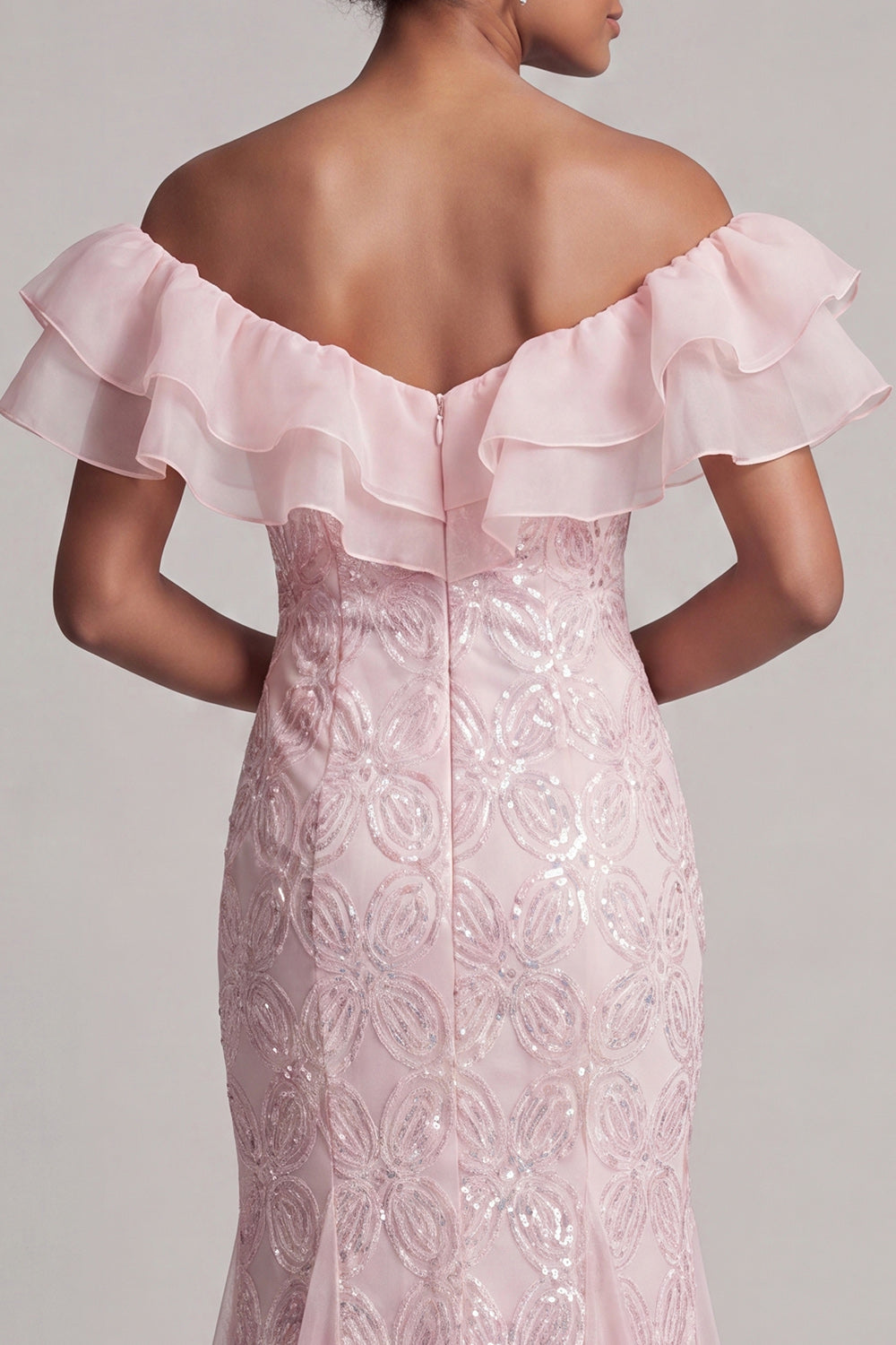 Off the Shoulder Light Blue Mermaid Ruffled Sequins Long Mother Of the Bride Dress with Slit