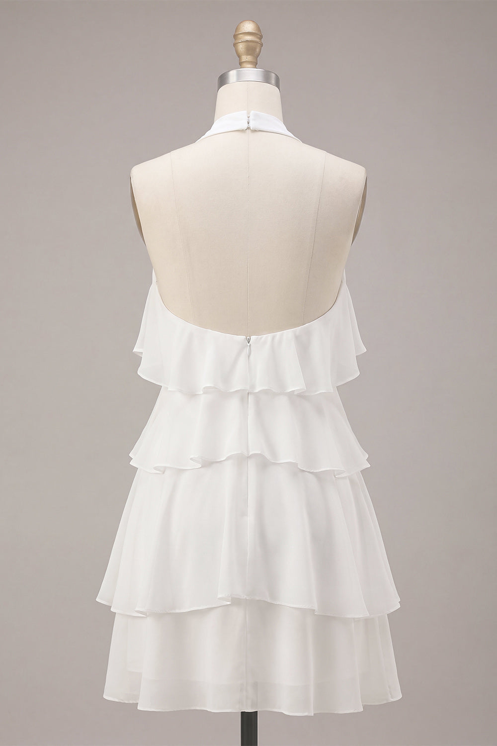 A-Line Halter Neck Floral Chiffon Little White Dress with Ruffles