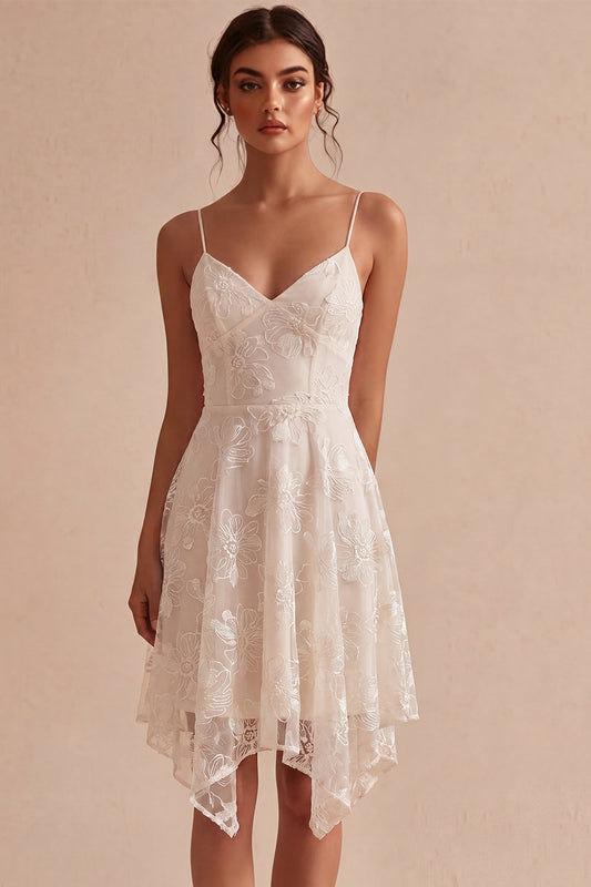 A-Line Ivory Spaghetti Straps Floral Mini Dress