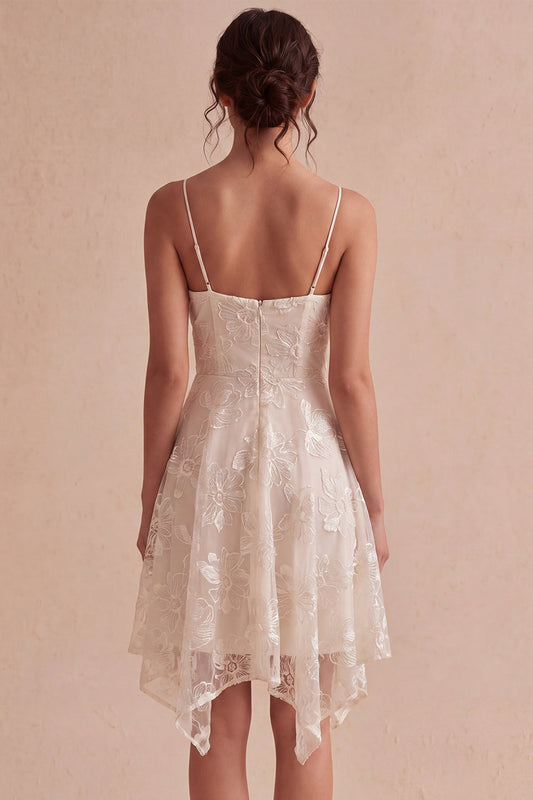 A-Line Ivory Spaghetti Straps Floral Mini Dress