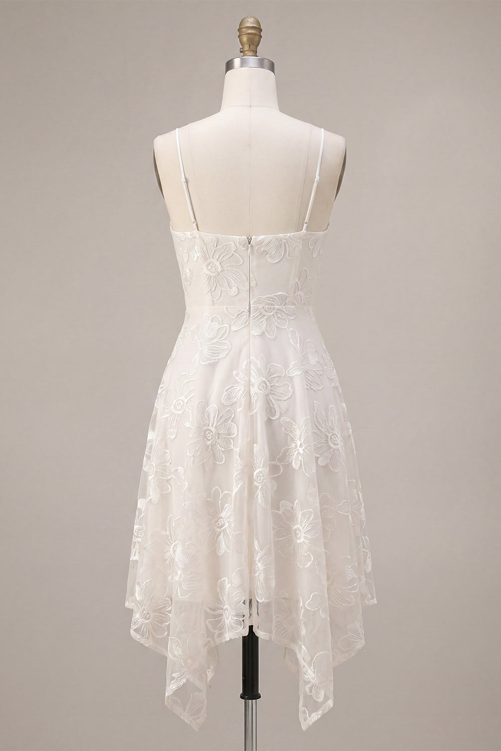 A-Line Ivory Spaghetti Straps Floral Mini Dress