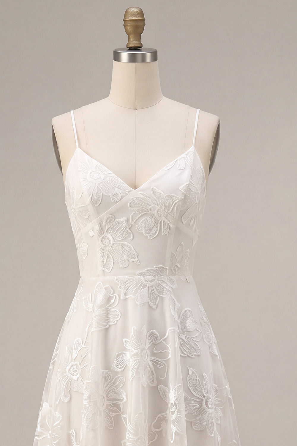 A-Line Ivory Spaghetti Straps Floral Mini Dress