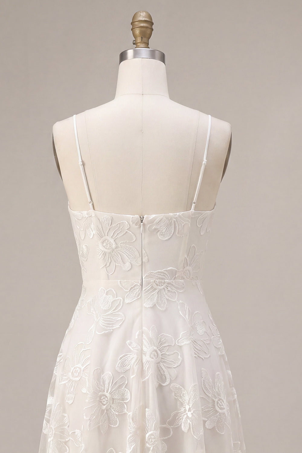 A-Line Ivory Spaghetti Straps Floral Mini Dress