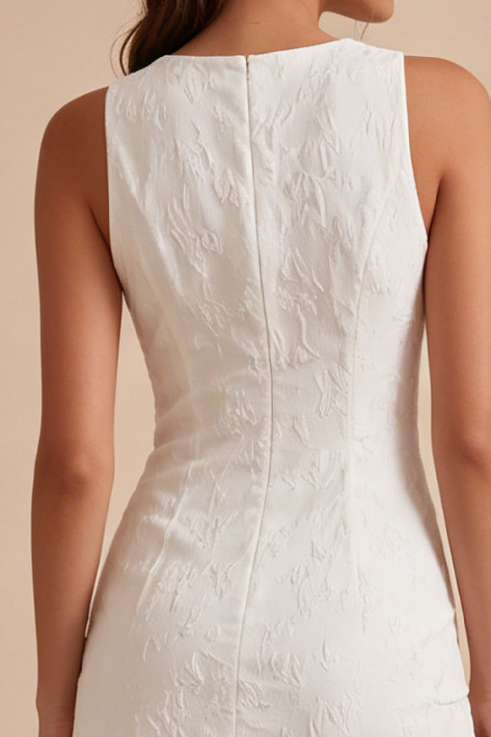 Round Neck Bodycon Floral Little White Dress with Slit