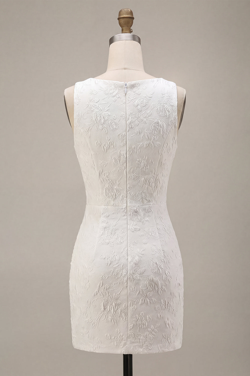 Round Neck Bodycon Floral Little White Dress with Slit