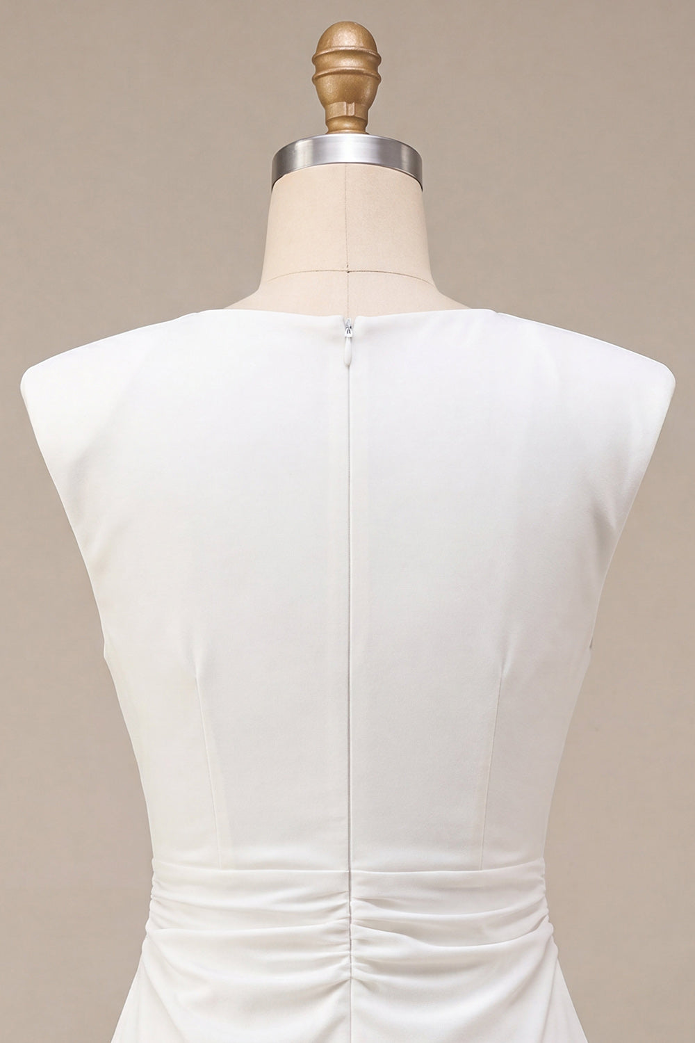 Round Neck Bodycon Ruched Little White Dress with Cap Sleeves