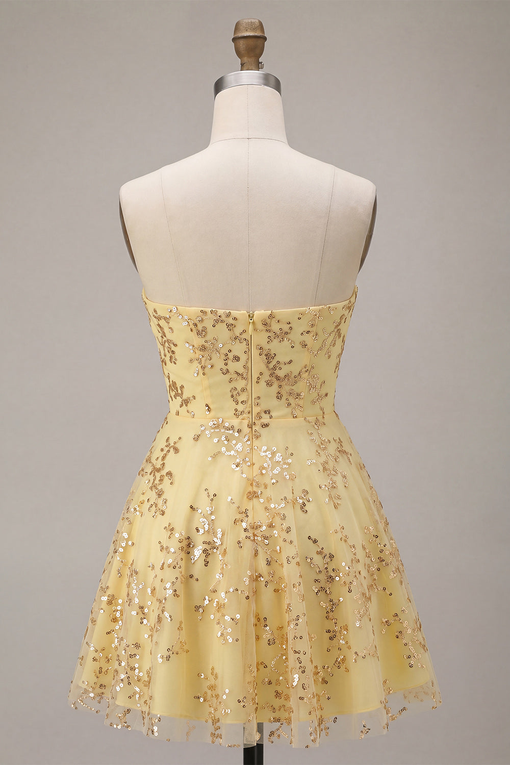 Yellow A-Line Strapless Cut Out Sequins Homecoming Dress
