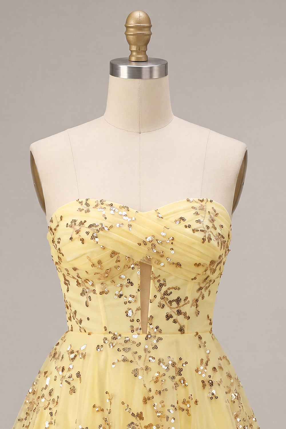 Yellow A-Line Strapless Cut Out Sequins Homecoming Dress