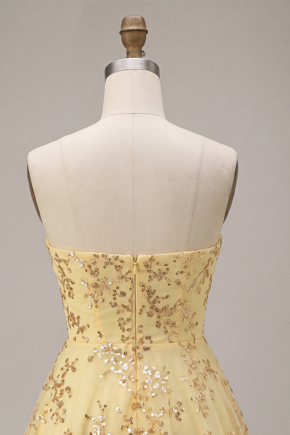 Yellow A-Line Strapless Cut Out Sequins Homecoming Dress