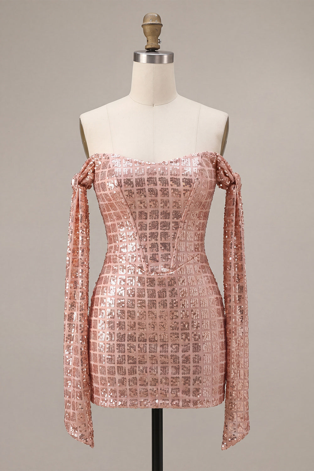 Sparkly Champagne Off the Shoulder Bodycon Sequins Homecoming Dress