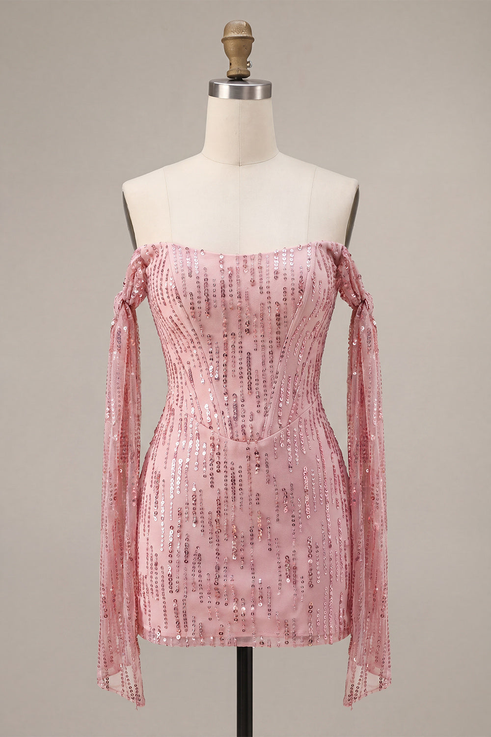 Sparkly Champagne Off the Shoulder Bodycon Sequins Homecoming Dress