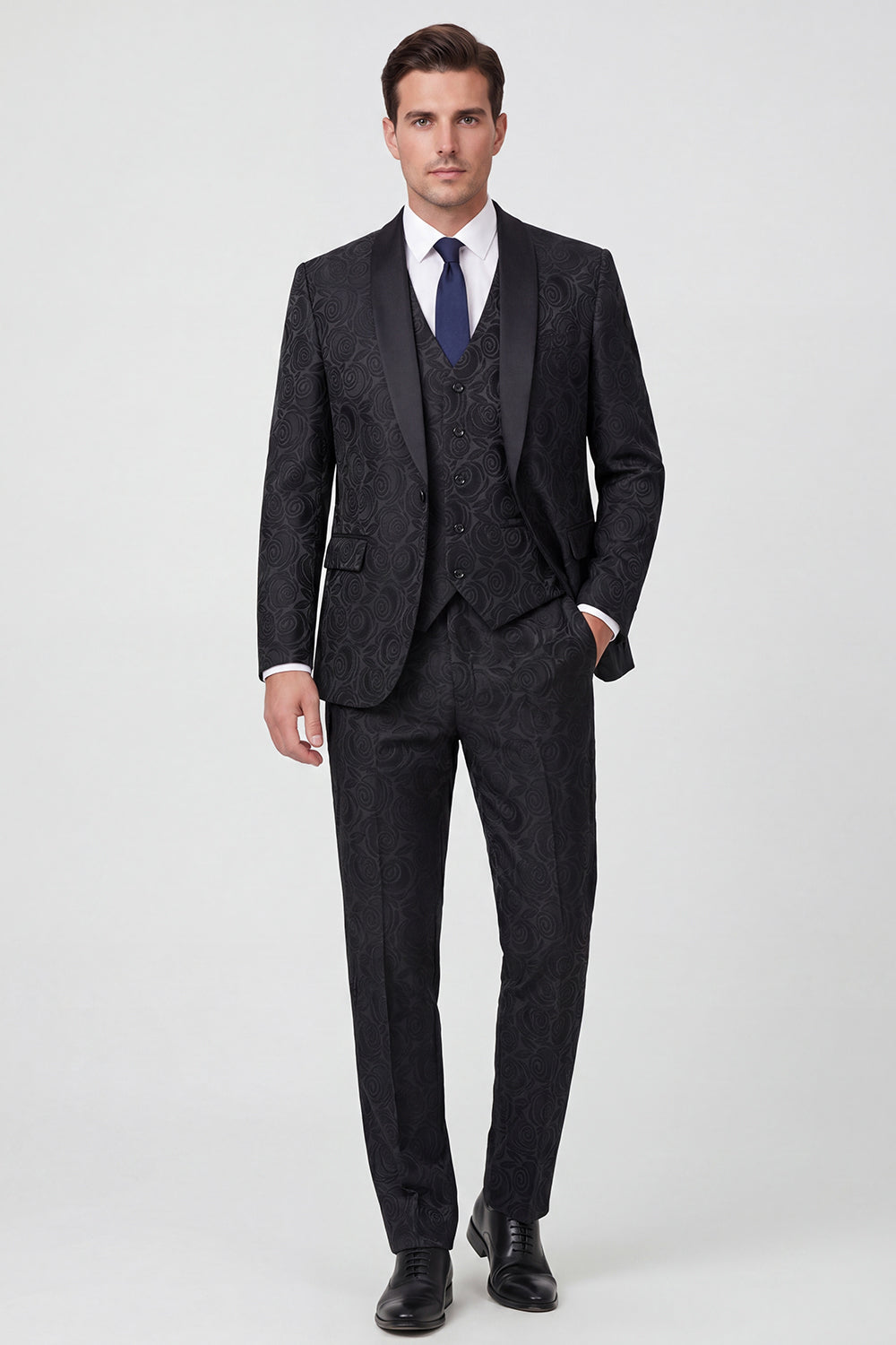 Costume de bal 3 pièces pour homme à un bouton avec revers châle noir