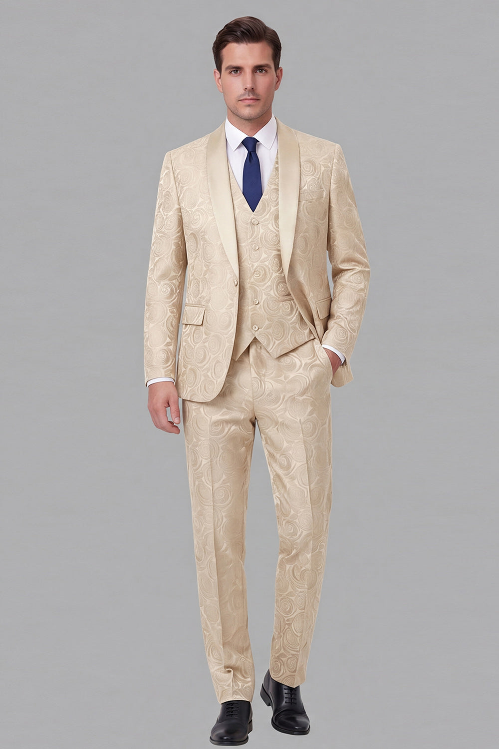 Costume de bal 3 pièces pour homme à un bouton avec revers châle noir