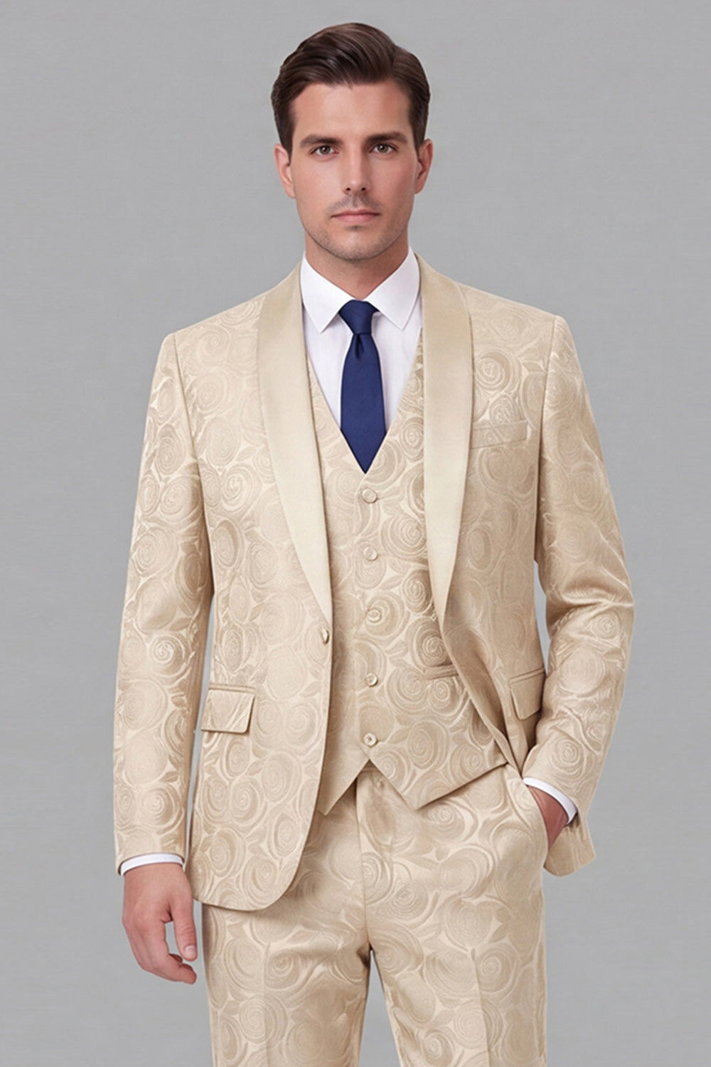 Costume de bal 3 pièces pour homme à un bouton avec revers châle noir
