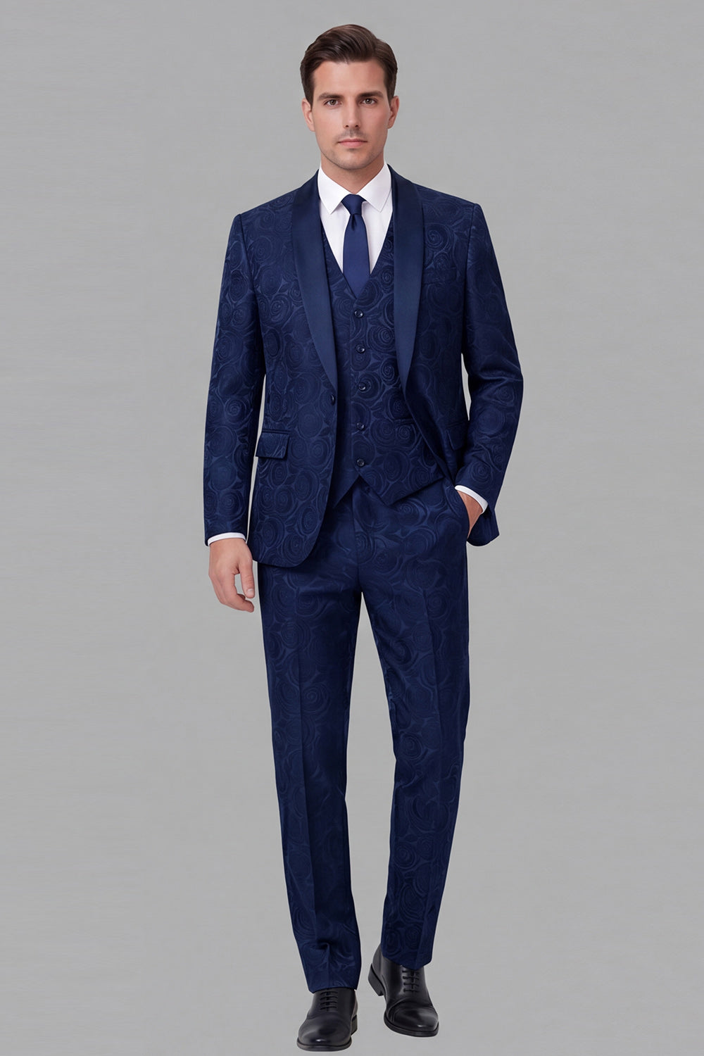 Costume de bal 3 pièces pour homme à un bouton avec revers châle noir