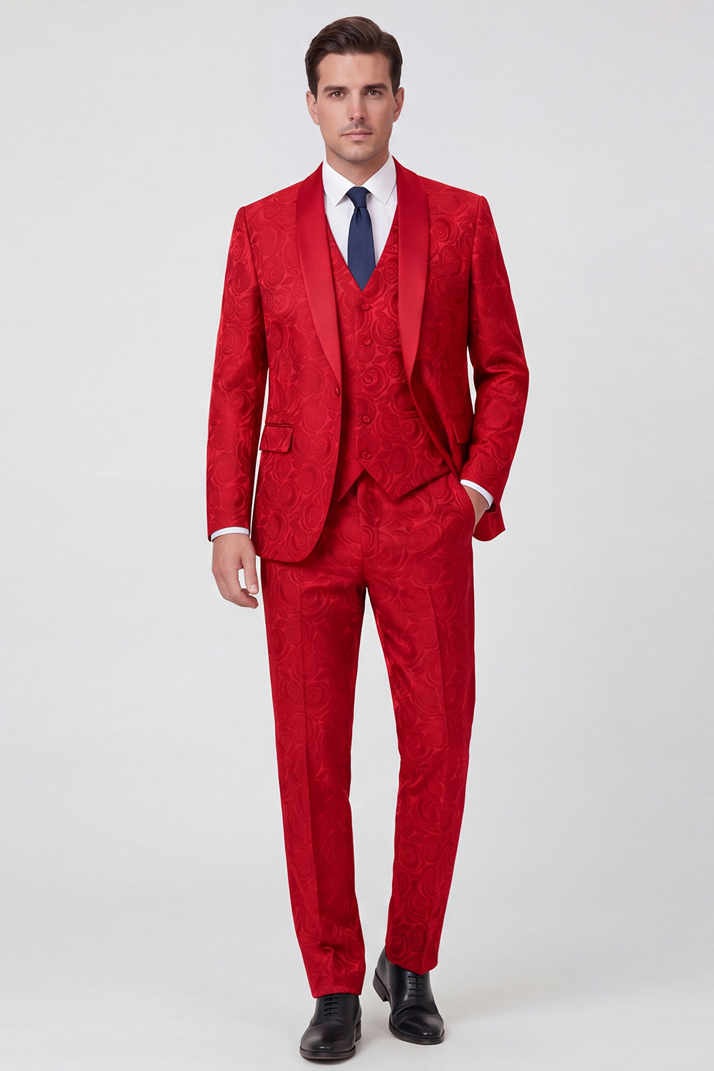 Costume de bal 3 pièces pour homme à un bouton avec revers châle noir