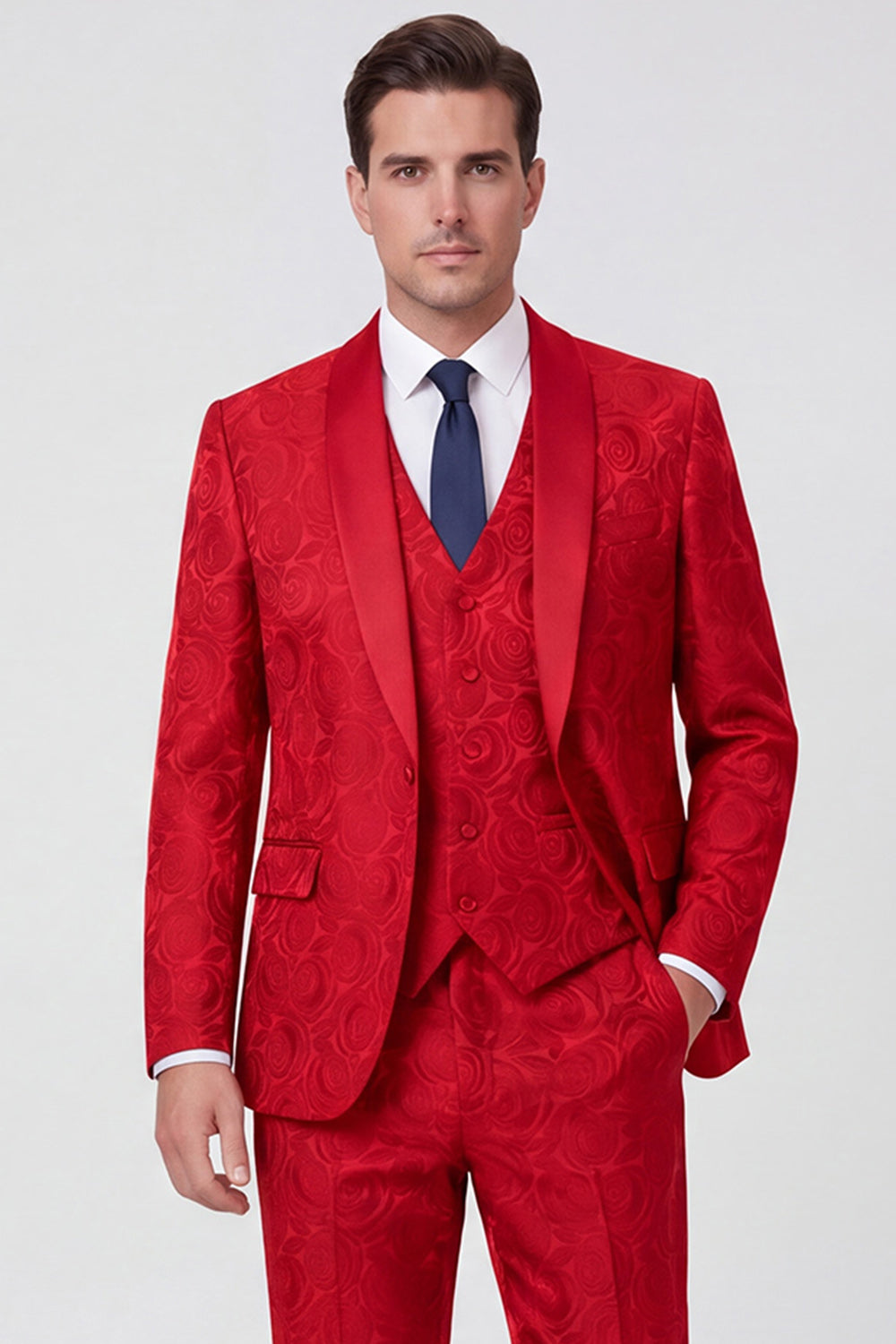 Costume de bal 3 pièces pour homme à un bouton avec revers châle noir