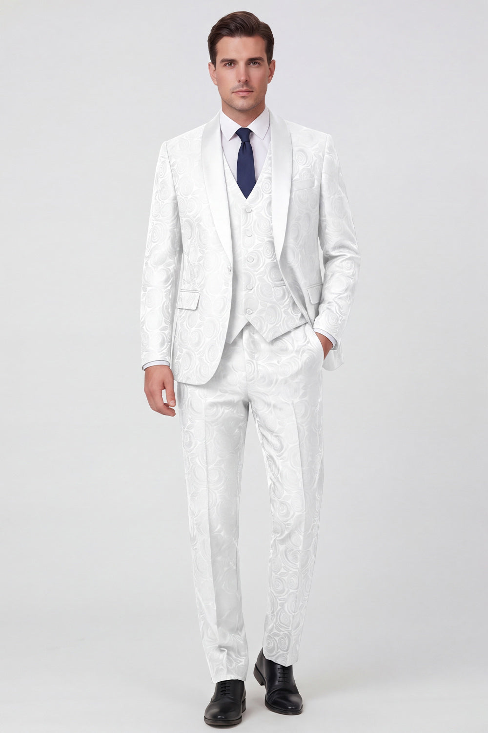 Costume de bal 3 pièces pour homme à un bouton avec revers châle noir