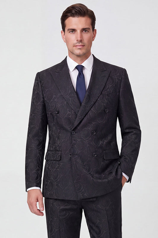 Costumes de bal pour homme noirs à revers en pointe croisés deux pièces